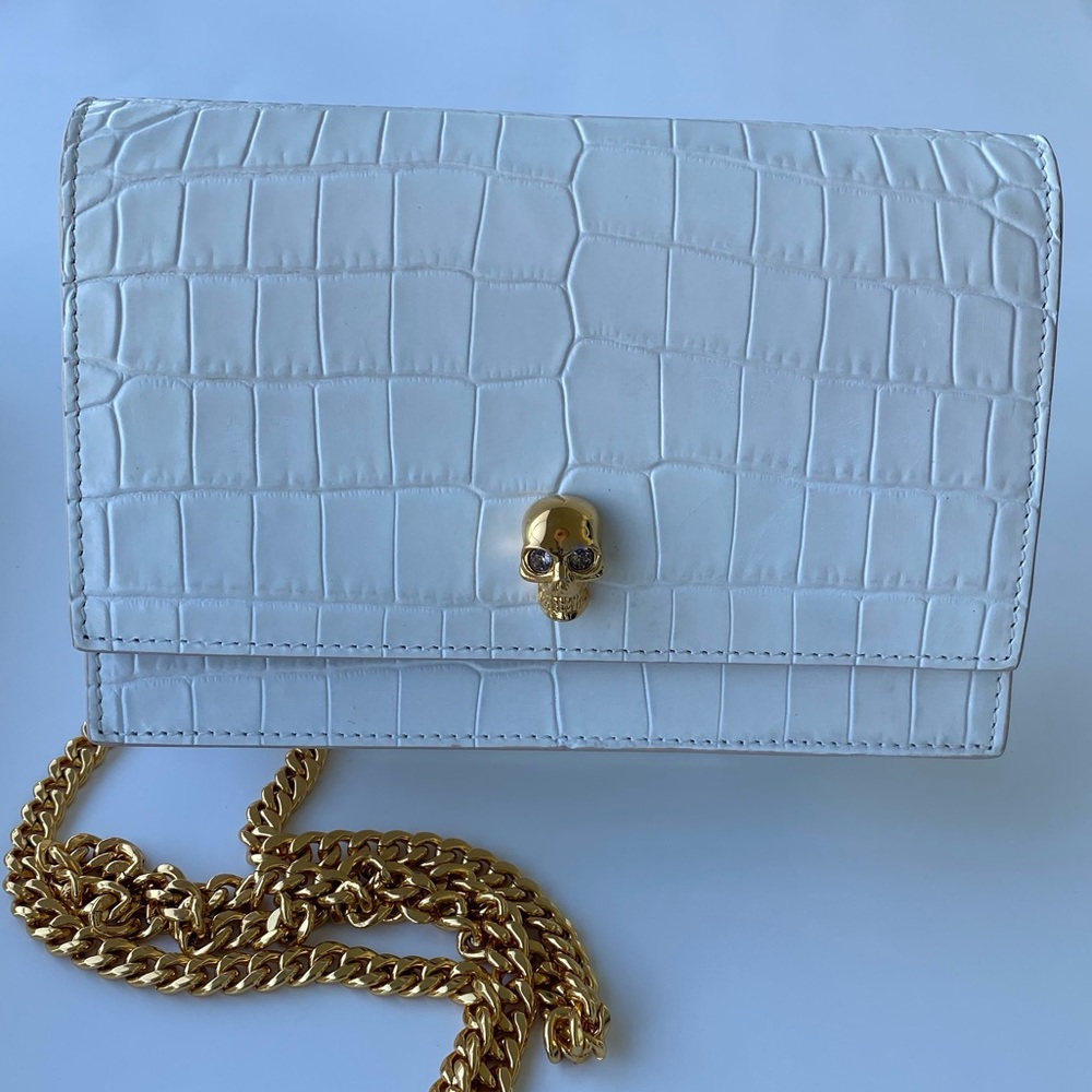 Alexander McQueen Mini Skull Croc-Embossed Crossbody Bag